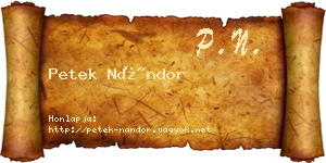 Petek Nándor névjegykártya